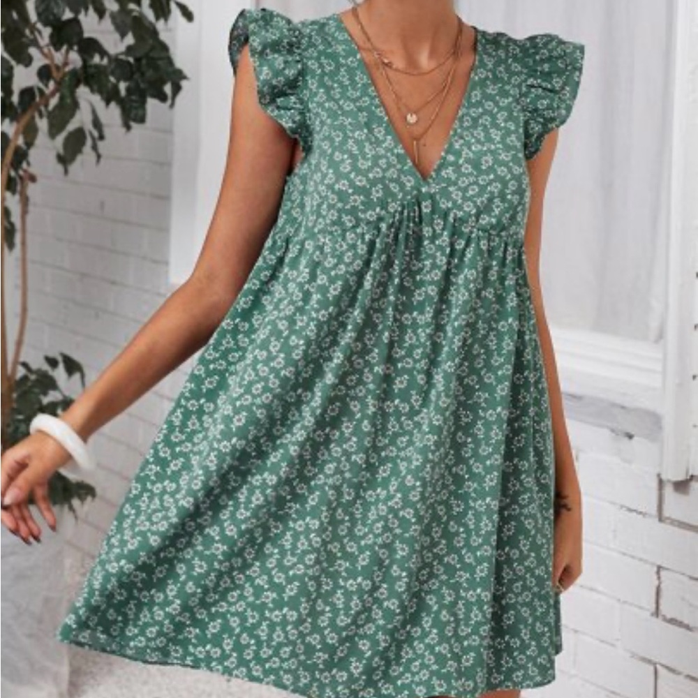 SHEIN Green Ruffled Mini Sundress
